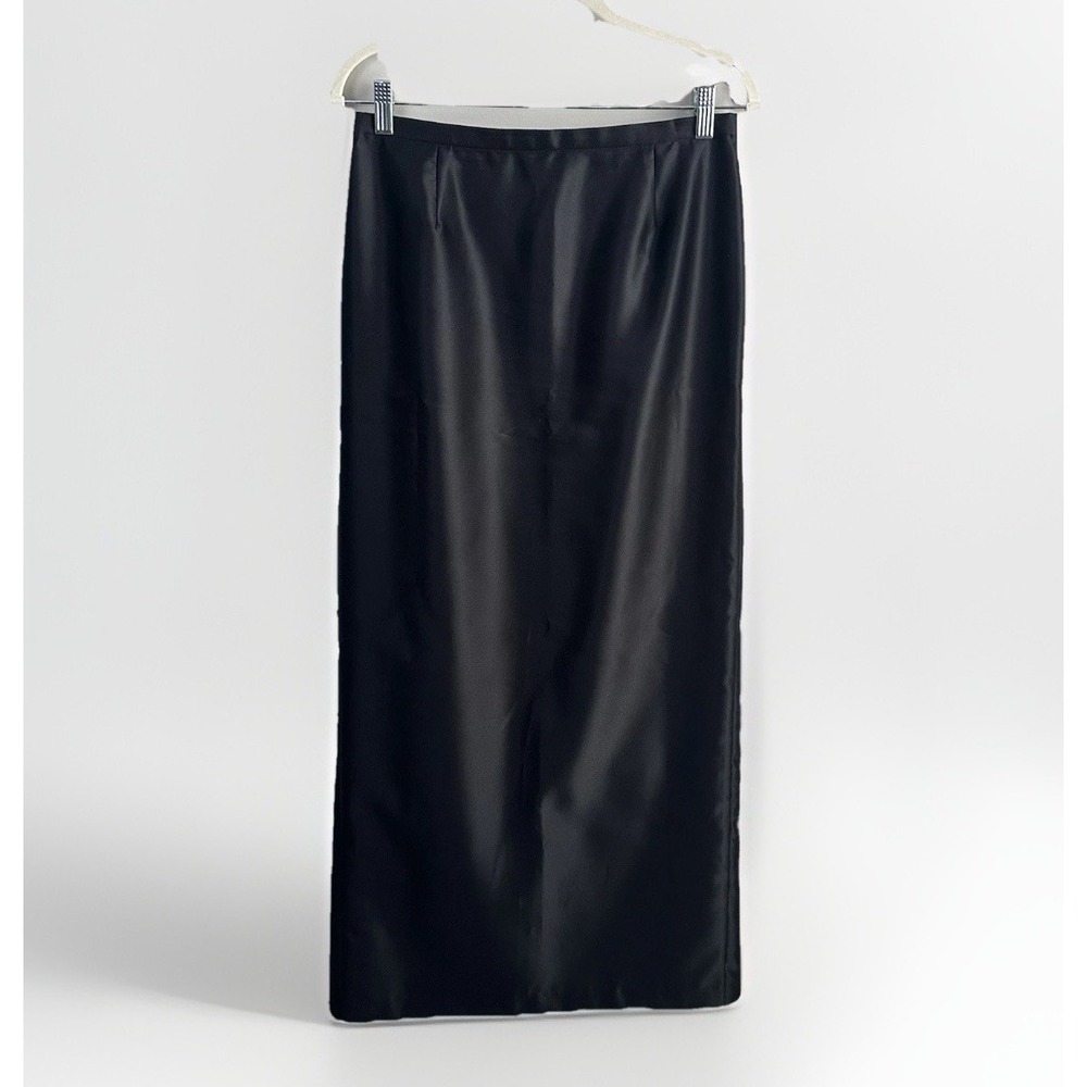 VTG Tadashi Black Satin Maxi Skirt Evening Formal 8 USA Gala Glam Cocktail Party - Picture 1 of 9
